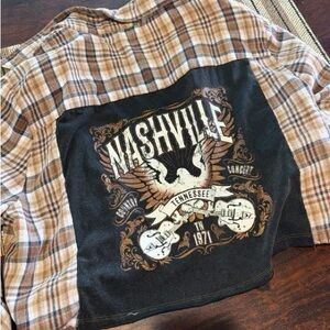 Altar'd State Plaid Nashville Graphic Top - Brown and Black